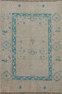 Alfombra silenciada de acento turco Oushak beige/verde azulado 2x3 tinte vegetal hecha a mano - Imagen 1 de 12