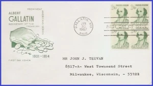 USA3 #1279 ADDR HOUSE OF FARNAM FDC BL4 Albert Gallatin - Bild 1 von 1