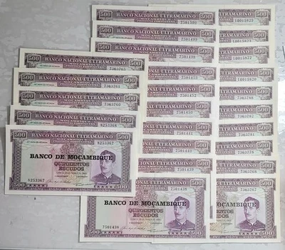 500 Escudos Portugal Province 1967 Mozambique 25 Banknote Lot Unc Overprint - Image 1 of 3