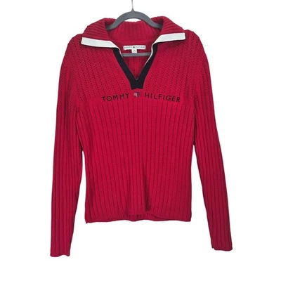 Vintage Tommy Hilfiger Womens Sweater Large Ribbed Knit Pullover Red Preppy Y2K - Image 1 of 4