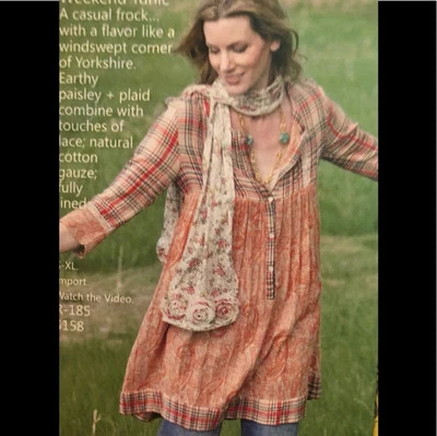 Vestido túnica Tracy Porter Chelsea 12/14/L algodón gasa cuadros cachemira boho beige Foto 1 de 4