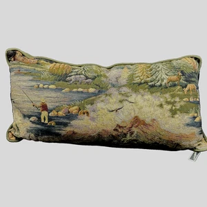 Cuscino lancio arazzo Newport vintage pesca fauna selvatica decorazione cabina 23” x 12” - Foto 1 di 10