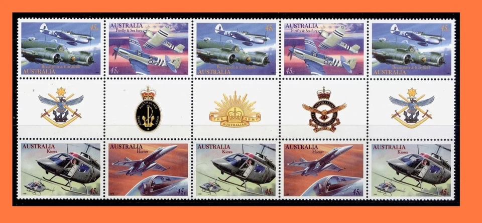 Tira de canalón ilustrada de aviación militar 1996 de 10 x 45c MNH Foto 1 de 1