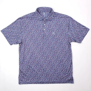 Rhoback Polo Shirt Mens Large Blue Red Golf Tee Plaid All Over Print Performance - Picture 1 of 12