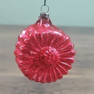  Vintage Glass Outdent FLOWER Embossed Ribbed Bumpy Christmas Ornament Germany - Picture 1 of 4