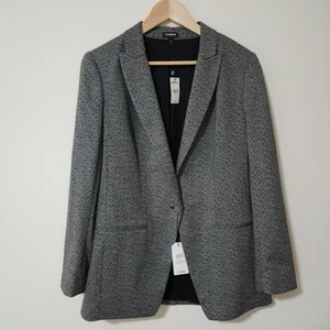 NUEVO CON ETIQUETAS $118 Express Mujer Blazer Chaqueta Gris 1 Botón Pico Solapa Lavable Talla L - Imagen 1 de 9