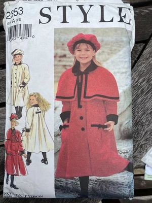 Style Sewing Pattern 2353 Girl's Coat, Cape & Beret to fit Ages 3-8 Years Uncut - Image 1 of 2