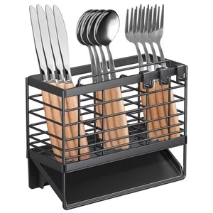 Utensil Holder Stainless Steel Utensil Drying Rack with Plastic Automatic Dra... - Picture 1 of 8