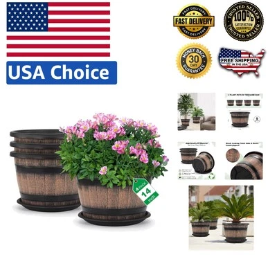 Chic 14 英寸仿酒桶花盆 - 4 件套室内和室外使用 — 第 1/4 张图片