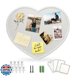 Large Heart Cork Bulletin Board with Linen, 24x19 Inch White Wood Frame Cute  - Picture 1 of 5