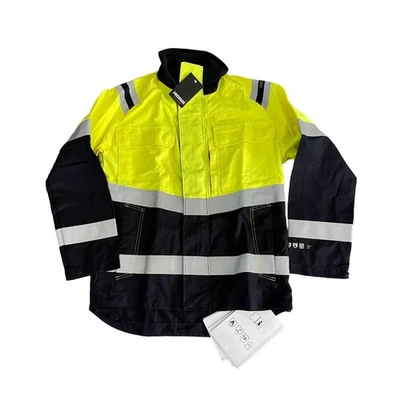 Fristads Men's Yellow Navy Flamestat Kansas Workwear High Vis Jacket  - Image 1 of 4