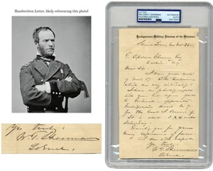 General W.T. Carta firmada por Sherman en Fredericks St. Tarjeta de gabinete y NY Hotel PSA - Imagen 1 de 4
