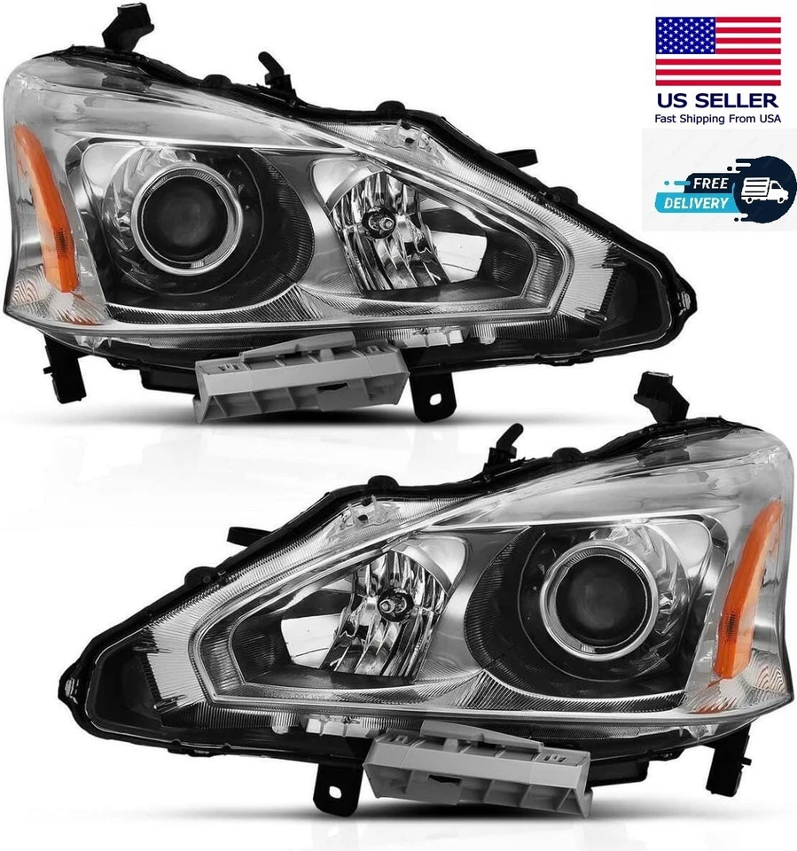 ANZO (121550 2013-2015 Nissan Altima Projector Headlight Chrome Amber - Image 1 of 4