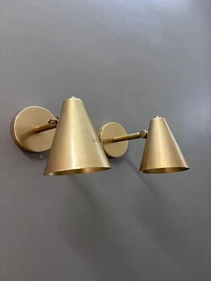 Mid Century Modern Brass Wall Sconce Pair Brass Bedside Light Christmas Gift - Image 1 of 4