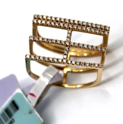 Anillo cuadrado ancho triple banda de diamantes en oro rosa macizo de 18 quilates 7,5 Foto 1 de 4