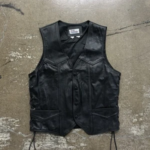 Vtg Baja California Leather Vest Mens Size Large Black Snap Down Made in Mexico - Picture 1 of 8