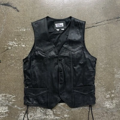 Vtg Baja California Leather Vest Mens Size Large Black Snap Down Made in Mexico - Image 1 of 4