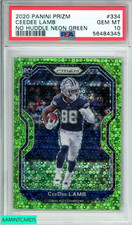 2020 PANINI PRIZM CEEDEE LAMB #334 NO HUDDLE NEON GREEN RC 4 OF 5 PSA 10 POP 1!