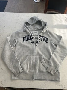 Chaqueta para mujer Y2K Hollister talla XS gris vintage con capucha Spellout logotipo cremallera - Imagen 1 de 12