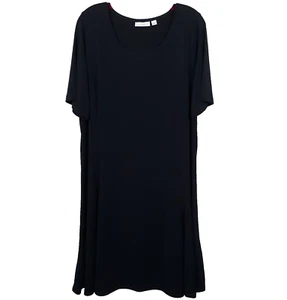 Abito pullover maglia liquida Susan Graver taglie forti 1 x manica corta A-LIne nero - Foto 1 di 10