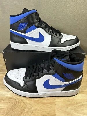 NUEVO Nike Air Jordan 1 Mid Blanco Negro Corredor Azul 2021 554724-140 Talla 13 Foto 1 de 4