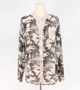 TEMPO PARIS Pink Camo Sequin Detail Button Front Roll Tab Shirt Size M - Picture 1 of 8