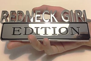 💚❤️💖💜❤️ REDNECK GIRL EDITION CAR TRUCK EMBLEM LOGO DECAL RED NECK FULL CHROME - Picture 1 of 12