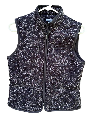 Croft and Barrow Women's S Quilted Sleeveless Vest Black Purple Flower Pattern - Image 1 of 4