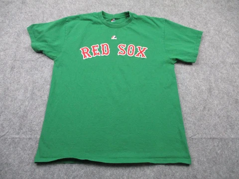 Boston Red Sox Shirt Mens Large Green Red MLB Baseball Majestic Crew Neck Tee Cover