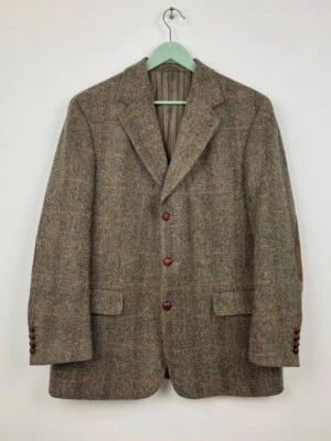 Harris Tweed Barutti Elbow Patches Herringbone Check Wool Blazer Jacket Size S42 - Image 1 of 4