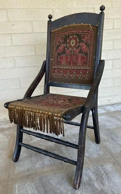 Silla tapiz plegable antigua de finales del siglo XIX Foto 1 de 4