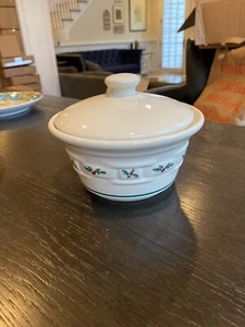 Longaberger Holly Traditions Small Covered Dish For Butter Or Sugar - Picture 1 of 6