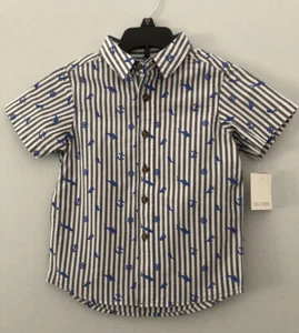 NWT! Boys Short-Sleeve button-up Striped Sailor Shirt Boys Sz XS 5 Blue Gray - Picture 1 of 11