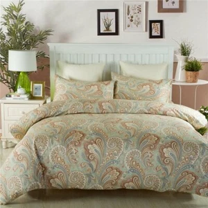Charlton Home - 100% Cotton Reversible Duvet Bed Cover Set - Twin - Brown/Blue - Picture 1 of 10