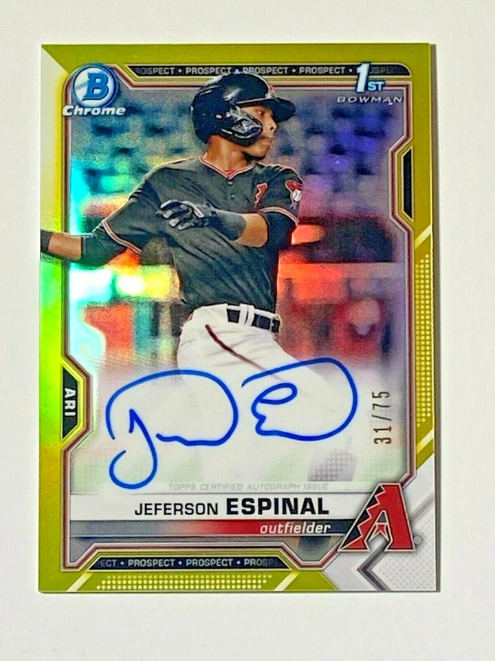 2021 BOWMAN CHROME JEFERSON ESPINAL CANARY YELLOW AUTO SP ROOKIE CARD # 31/75 - Image 1 of 2
