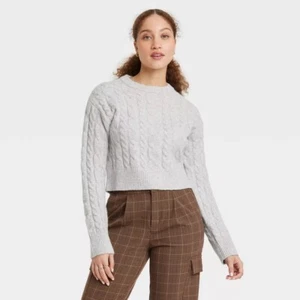 New Day Cable-Knit Sweater Womens X-Large Pullover Crew Neck Long Sleeve Gray - Picture 1 of 9