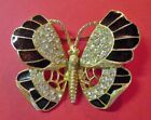 Vintage WEISS Butterfly Brooch Reddish Brown Enamel & Pave Clear rhinestones