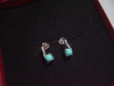 beautiful Solid Silver Earrings-superb sleeping beauty turquoise &zircon-cleaned - Image 1 of 4