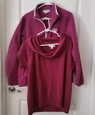 Lote de 2 suéteres para mujer Cruise Wear & Co, Coldwater Creek rojo talla L y XL usados Foto 1 de 4