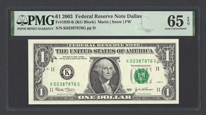 United States-Federal Reserve 1 Dollar 2003 Fr#1929-K (KG Block) UNC Grade 65 - Picture 1 of 2