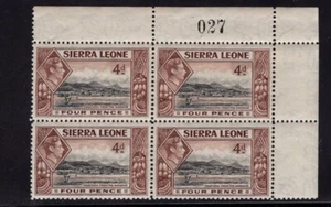 Sierra Leona 1938 3d KGVI 4d Freetown Número Bloque de 4, MNH SG 193 Sc 178 - Imagen 1 de 2