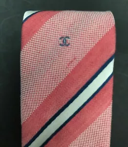 HERREN CHANEL GESTREIFTE SCHMALE KRAWATTE LEINEN, BAUMWOLLE, SEIDE BRANDNEU SOMMER - Bild 1 von 6