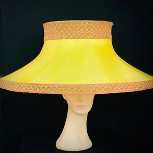 Vintage MCM bright yellow huge lamp shade large gold satin 1950s 1960s mod - Picture 1 of 7