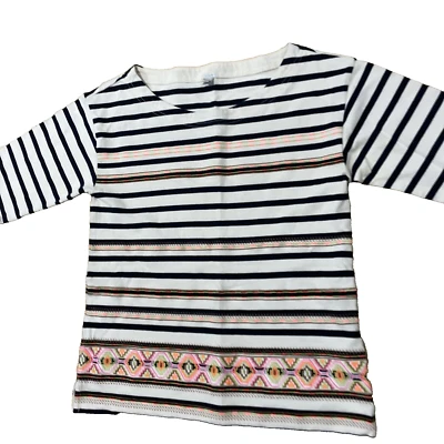 J. Camisa Crew Boho Rayas S Azul Crema Neón Azteca Geométrica Hada Costera Top Foto 1 de 4