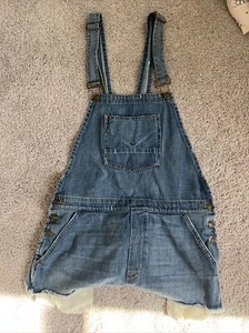 Hudson Denim Jeans Overalls Shortalls Blue Women’s Large Distressed Frayed Hem - Picture 1 of 4