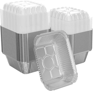 100 Pack 1 Lb Rectangular Disposable Aluminum Foil Pans with Dome Lids - Picture 1 of 12