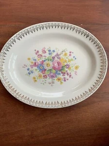 Century by Salem "23 Karat" Ceramic Oval Platter 11”x 9" Floral & Gold (USA) - Picture 1 of 7