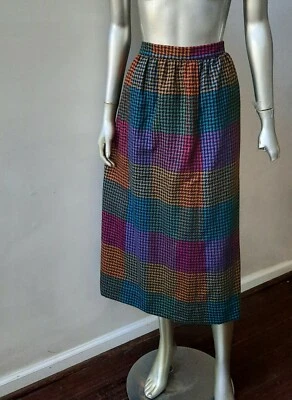 FALDA MIDI VINTAGE 100 % LANA COLORBLOCK PATA DE GALLO MOD BOHO WEAR TO WORK 16 Foto 1 de 3