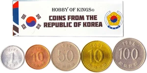 South Korea 5 Mixed Coins | 1 Won to 100 Won | Korean Currency since 1966 - Picture 1 of 12