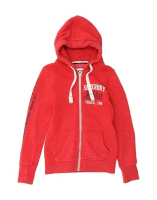 Suéter com capuz feminino SUPERDRY gráfico de atletismo com zíper Reino Unido 6 XS vermelho LZ14 - Imagem 1 de 3
